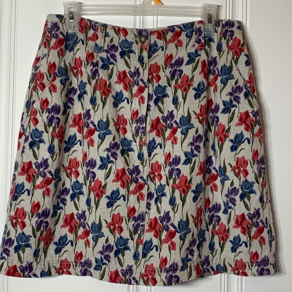 80s-90s Liz Wear Floral Linen Mini Skirt